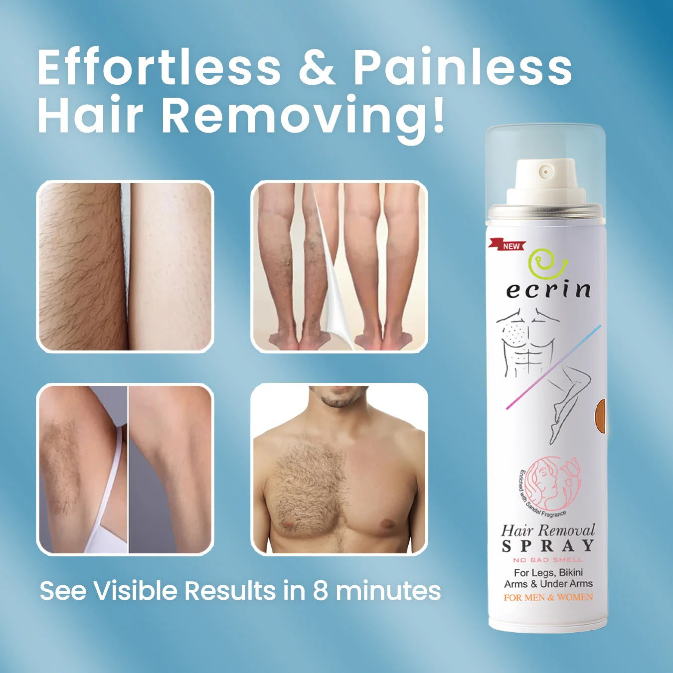 New Ecrin Hair Removal Foaming Spray – Instant Painless Hair Remover