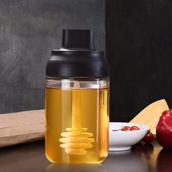 Food Storage Jar Honey Storage with Dipper | Glass Honey Pot Dispenser