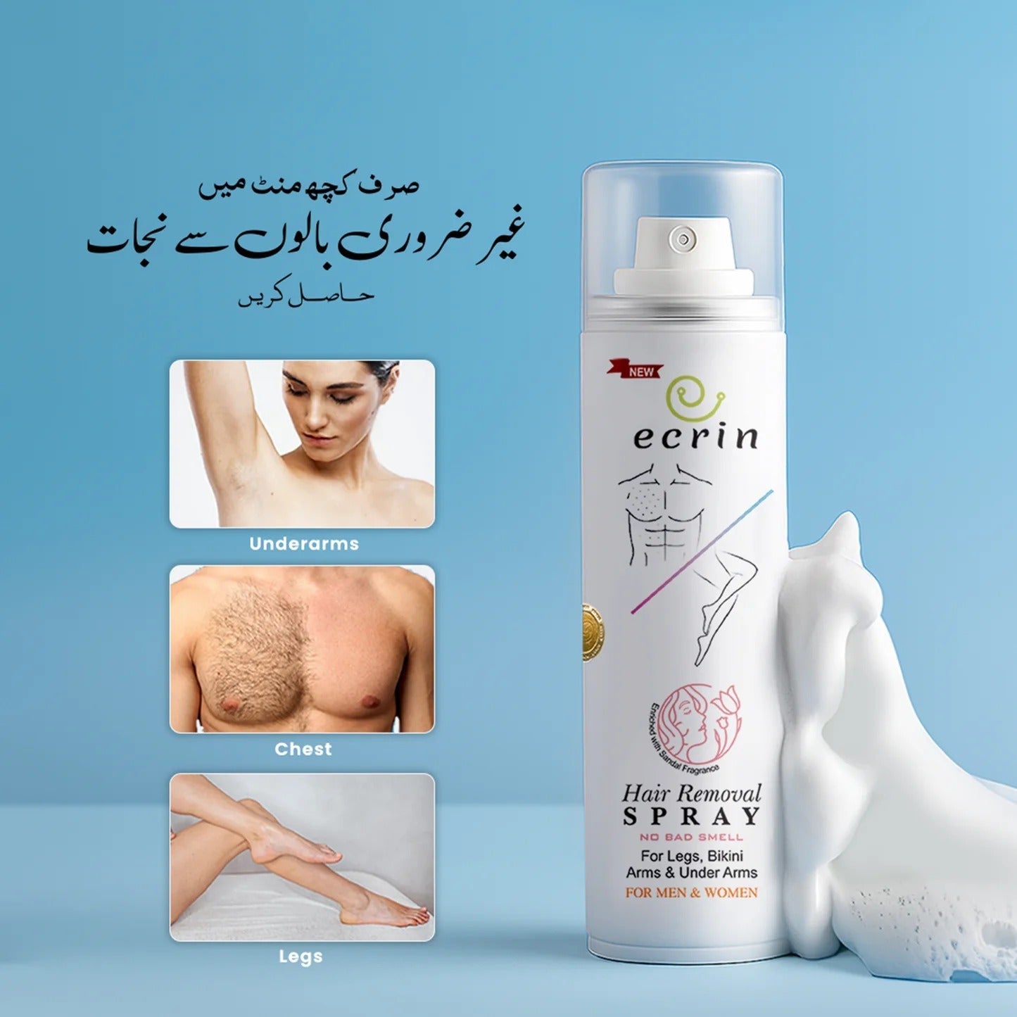 New Ecrin Hair Removal Foaming Spray – Instant Painless Hair Remover