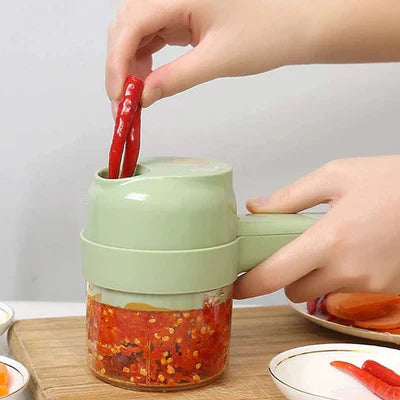 Rechargeable 4-in-1 Electric Vegetable Cutter – Slicer, Chopper, Grinder & Peeler (Random Color)