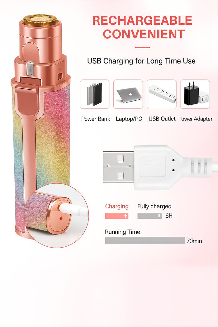 Rechargeable 2-in-1 Eyebrow Trimmer & Facial Hair Remover for Women– USB Charging, Painless & Portable