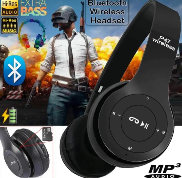 P47 Wireless Bluetooth Headphones – Ultra Small Gaming Headset with Mic (Random Color)