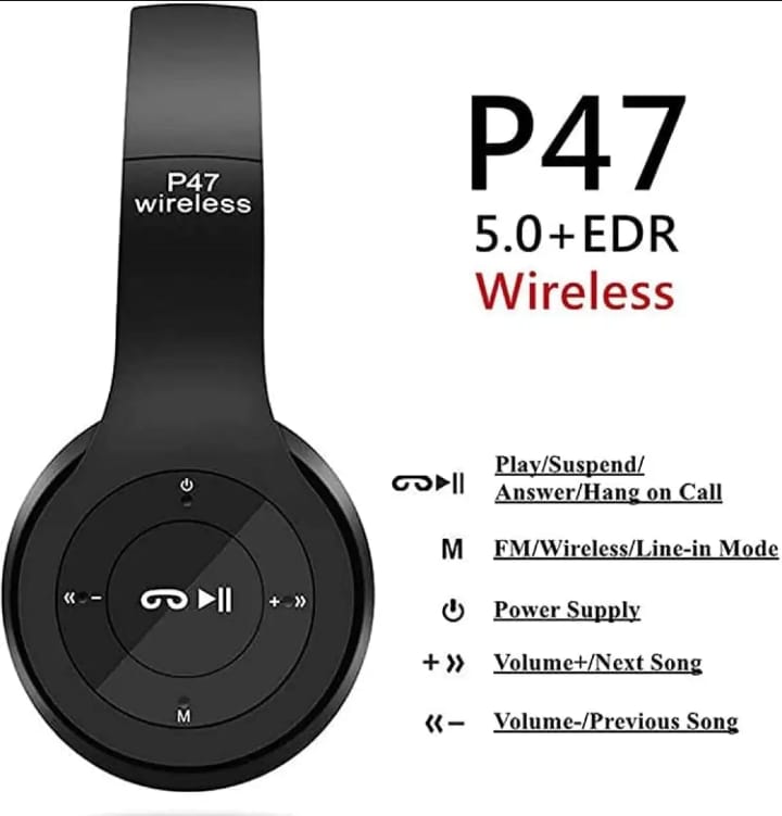 P47 Wireless Bluetooth Headphones โ Ultra Small Gaming Headset with Mic (Random Color)