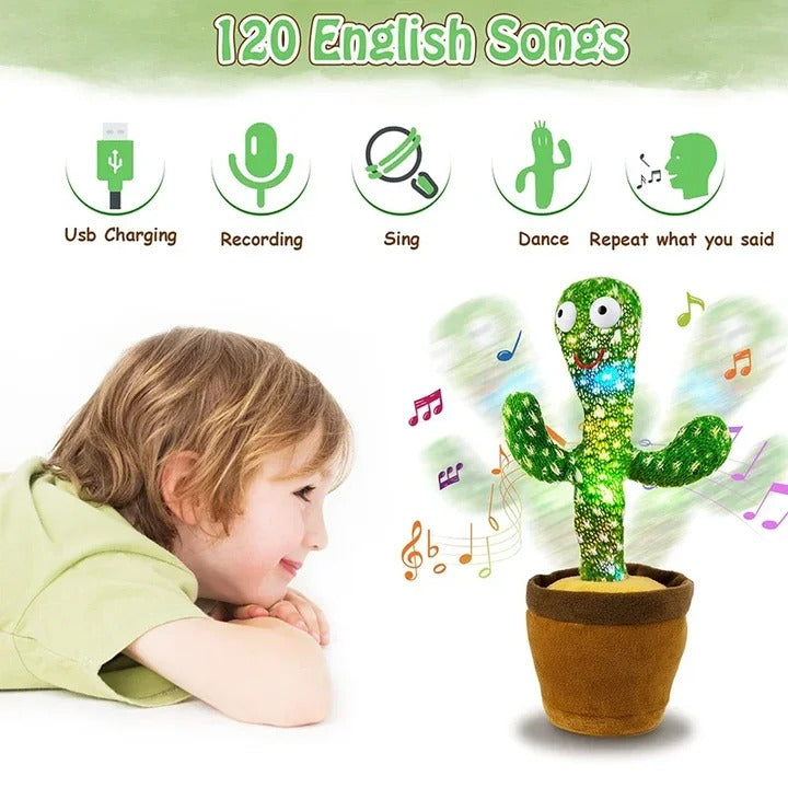 Dancing Cactus Toy – Singing, Talking & Voice Recording Plush Toy with USB Rechargeable Function (With Cap) – For Babies & Kids (6 Months+)