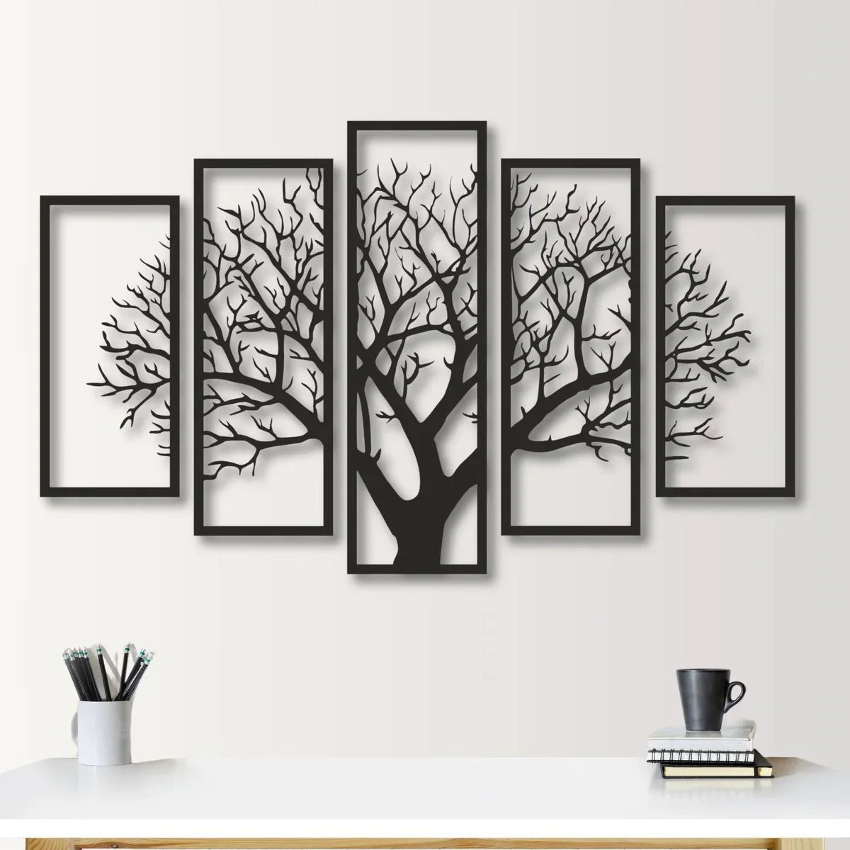 5 Frames Tree Wooden Wall Décor – Elegant Nature-Inspired Wall Art for Home & Office