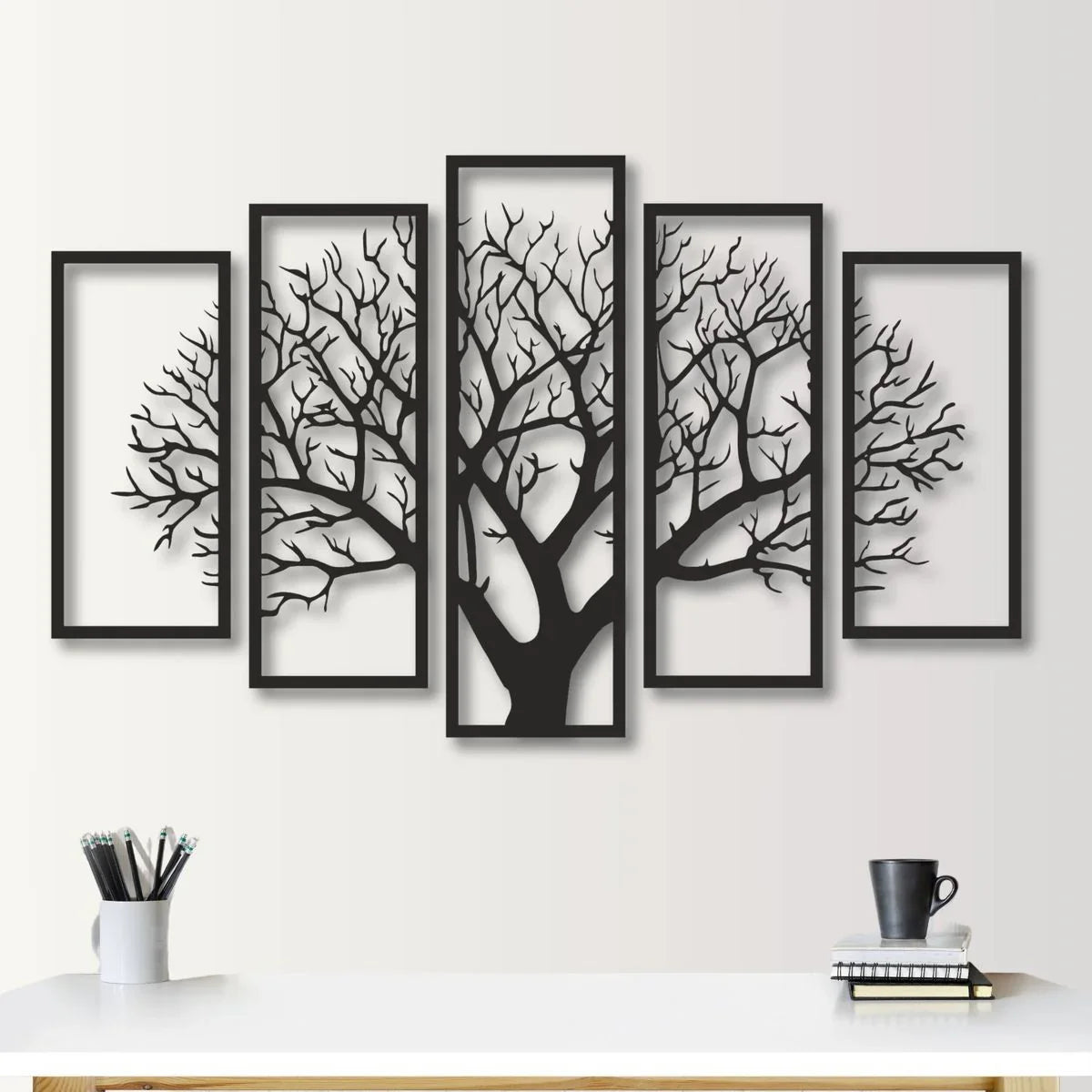 5 Frames Tree Wooden Wall Décor – Elegant Nature-Inspired Wall Art for Home & Office