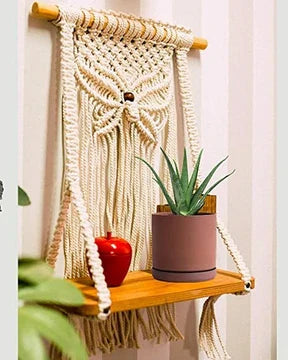 Mister Traders Purely Handmade Macrame Wall Hanging Shelf – Boho Decorative Storage for Home