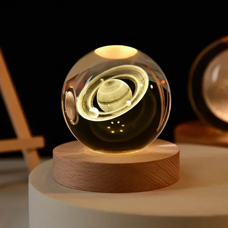 Aesthetic Moon Crystal Sphere | Clear Glass Galaxy Globe Night Light | Desktop & Home Decoration Lamp