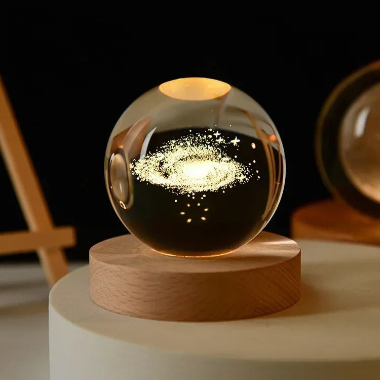 Aesthetic Moon Crystal Sphere | Clear Glass Galaxy Globe Night Light | Desktop & Home Decoration Lamp