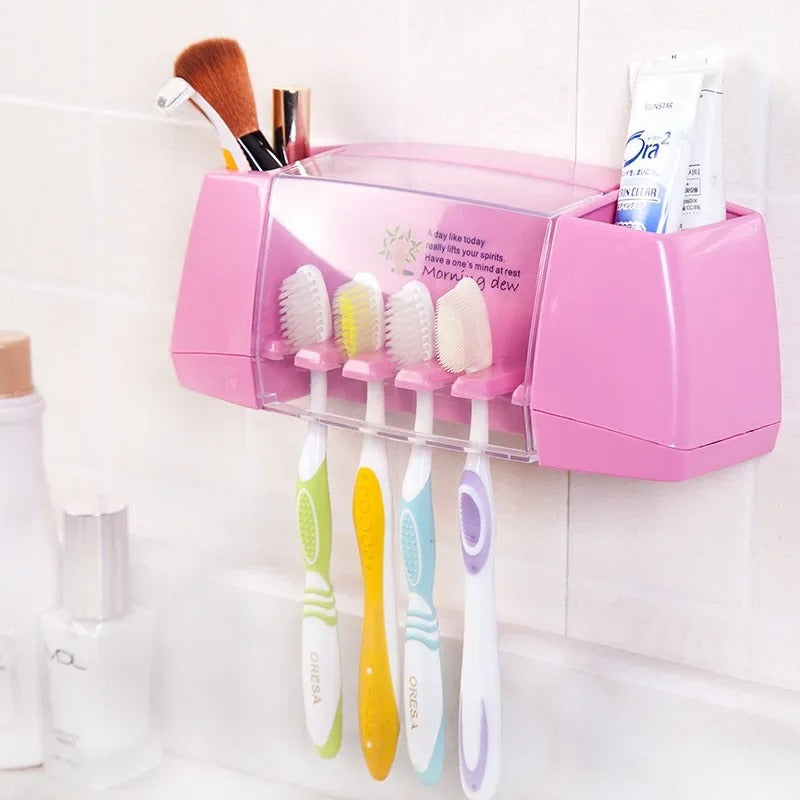 Multifunctional Toothbrush Holder Storage Box | Bathroom Cosmetic Accessories Set | Strong Suction Hook Bracket