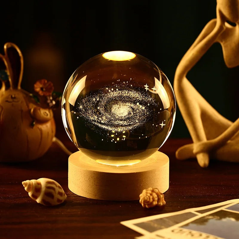 Aesthetic Moon Crystal Sphere | Clear Glass Galaxy Globe Night Light | Desktop & Home Decoration Lamp