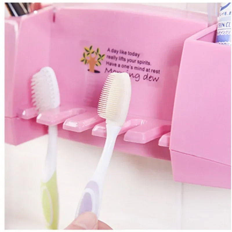 Multifunctional Toothbrush Holder Storage Box | Bathroom Cosmetic Accessories Set | Strong Suction Hook Bracket