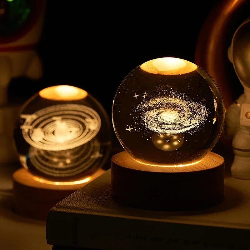 Aesthetic Moon Crystal Sphere | Clear Glass Galaxy Globe Night Light | Desktop & Home Decoration Lamp