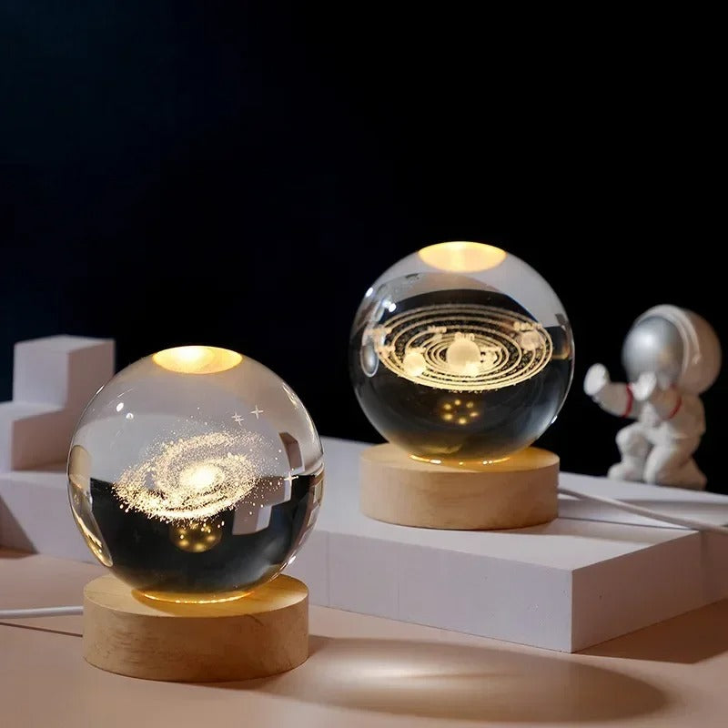 Aesthetic Moon Crystal Sphere | Clear Glass Galaxy Globe Night Light | Desktop & Home Decoration Lamp