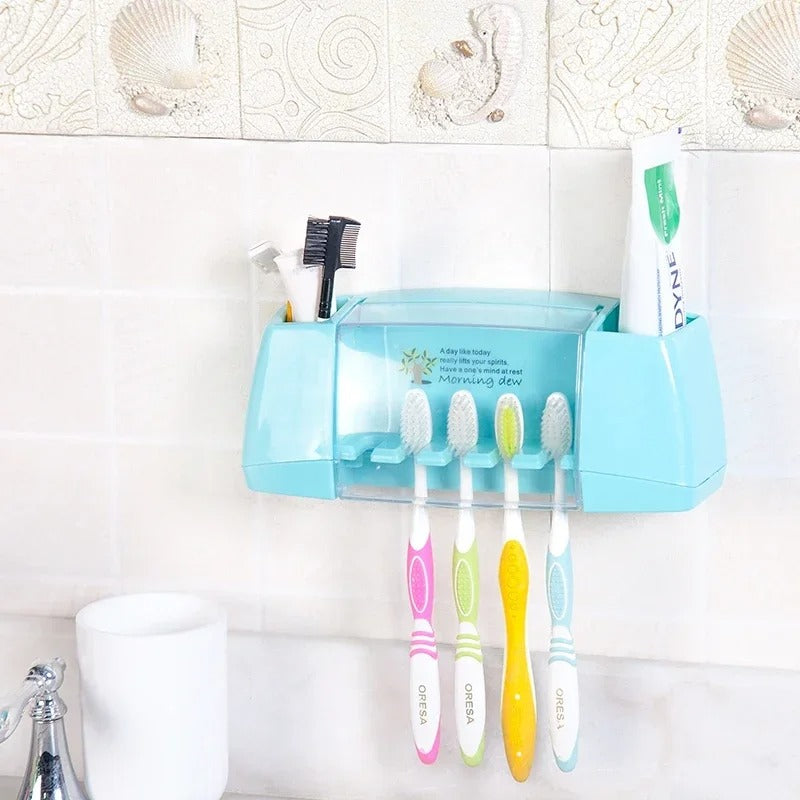 Multifunctional Toothbrush Holder Storage Box | Bathroom Cosmetic Accessories Set | Strong Suction Hook Bracket
