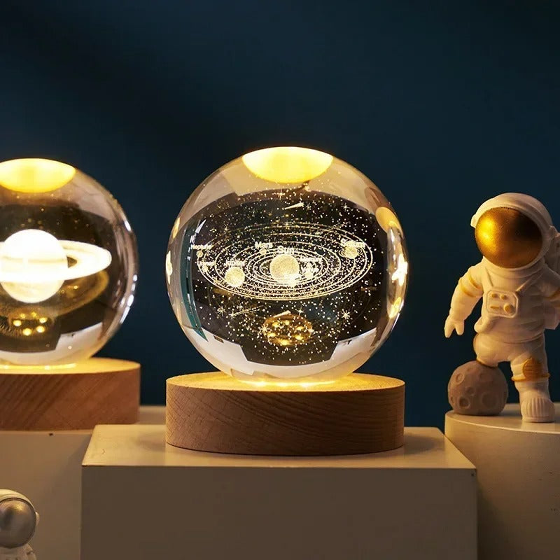 Aesthetic Moon Crystal Sphere | Clear Glass Galaxy Globe Night Light | Desktop & Home Decoration Lamp