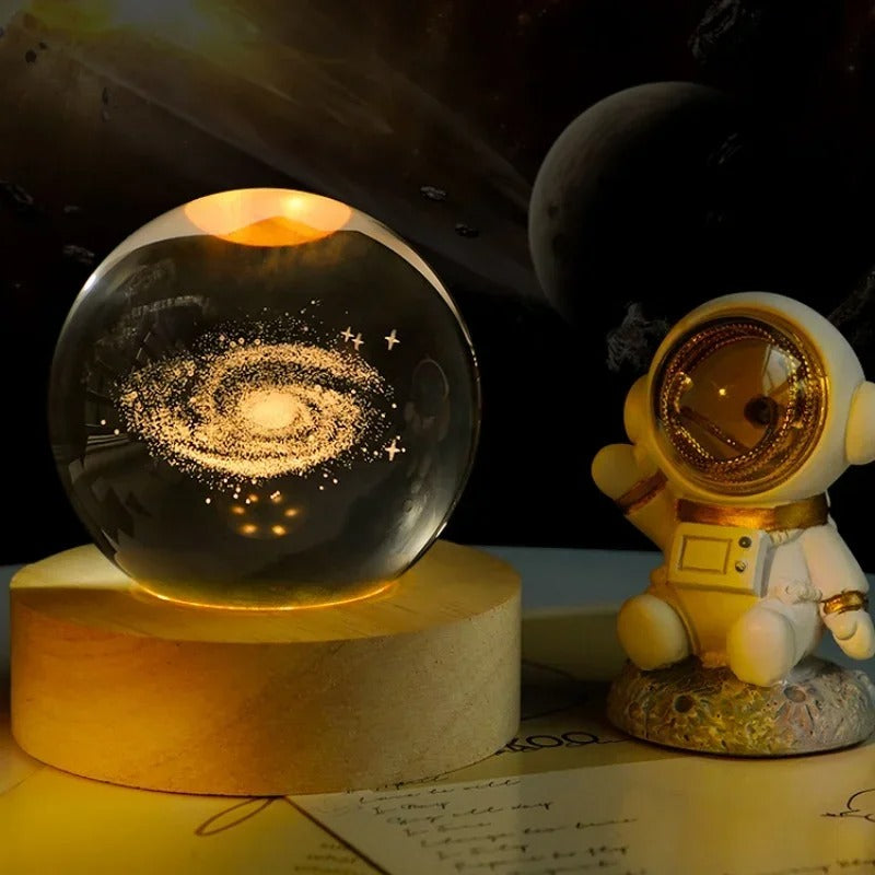 Aesthetic Moon Crystal Sphere | Clear Glass Galaxy Globe Night Light | Desktop & Home Decoration Lamp