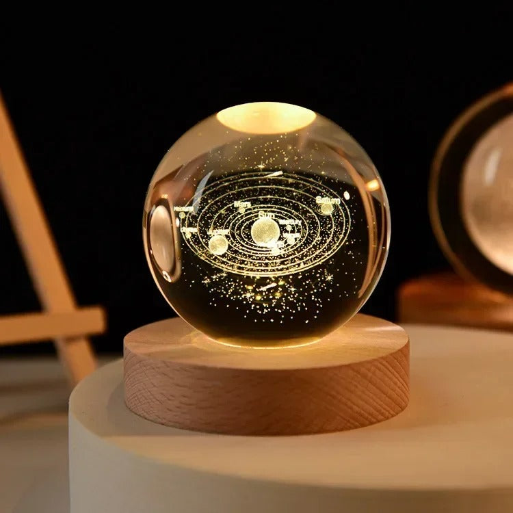 Aesthetic Moon Crystal Sphere | Clear Glass Galaxy Globe Night Light | Desktop & Home Decoration Lamp