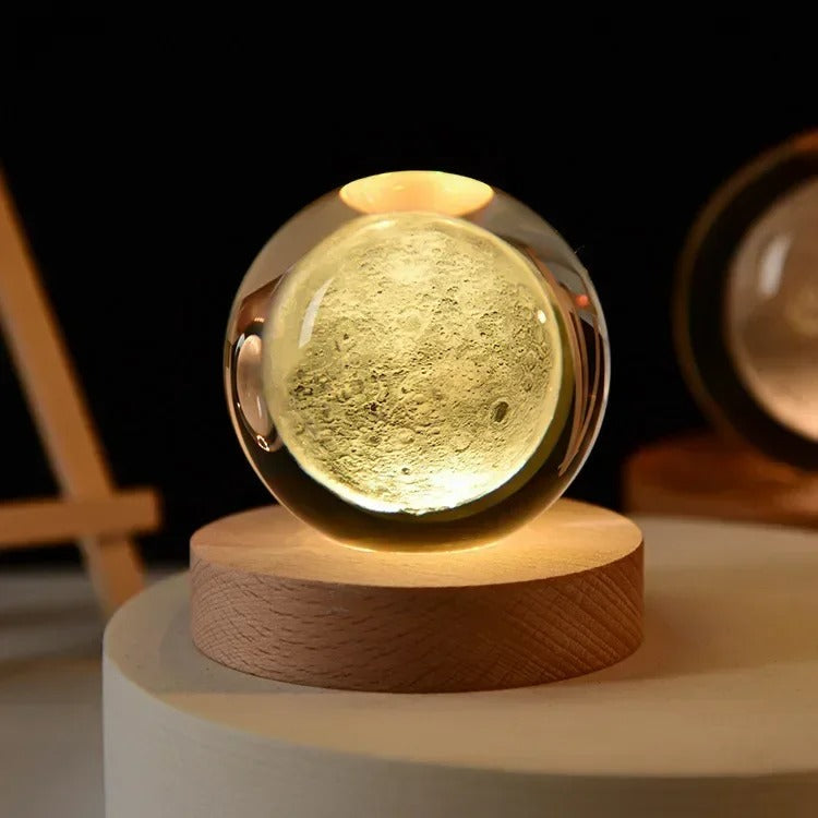 Aesthetic Moon Crystal Sphere | Clear Glass Galaxy Globe Night Light | Desktop & Home Decoration Lamp