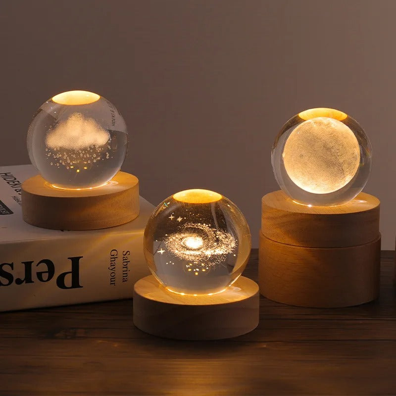 Aesthetic Moon Crystal Sphere | Clear Glass Galaxy Globe Night Light | Desktop & Home Decoration Lamp
